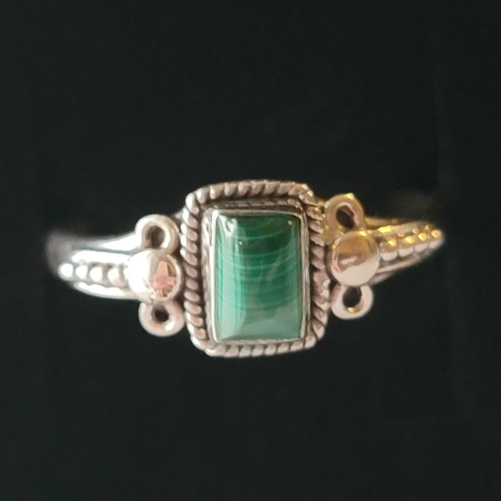 Malachite Sterling Silver Orion Ring Dainty Filigree Gemstone